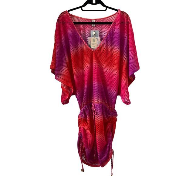 Luli Fama Sunset Angel Cabana V-neck Cover Up Beach Boho Dress Size Large - Picture 3 of 12
